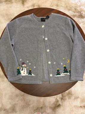 Vintage embroidered croft & barrow Gray Snowman Holiday Cardigan